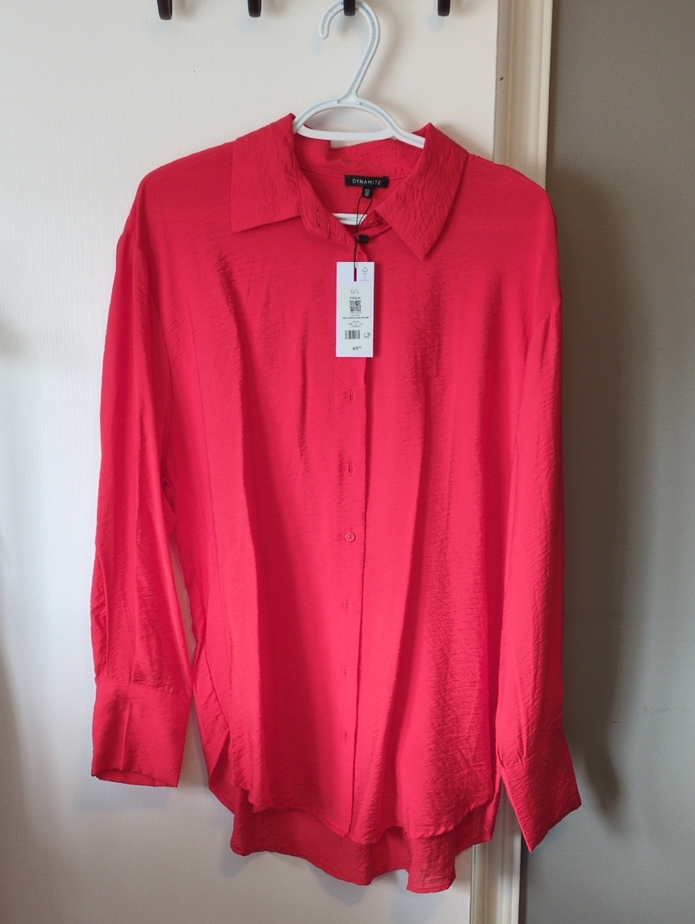 Dynamite Womens Bright Red Long-Sleeve Button-Down Collar Shirt
